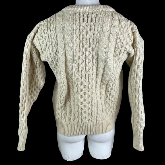 Gaeltarra Ireland Irish Aran Fisherman Ivory Wool Cable Knit Sweater Medium R1 - Picture 4 of 10